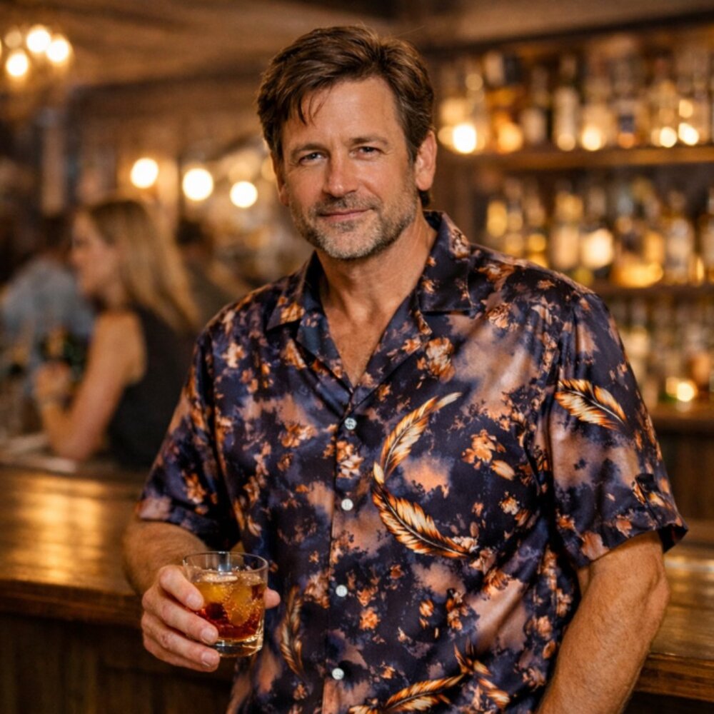 Satin Button Front Shirt Feather Dark Celestial Mystical Print Short Sleeve XXL